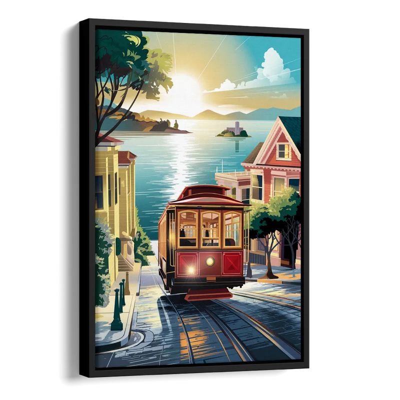 San Francisco Cable Car Journey Side - Black Canvas Wall Art