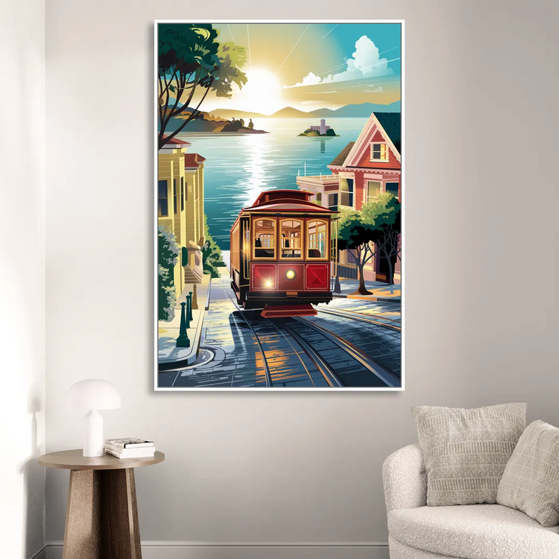 San Francisco Cable Car Journey Sitting Room - White Canvas Wall Art