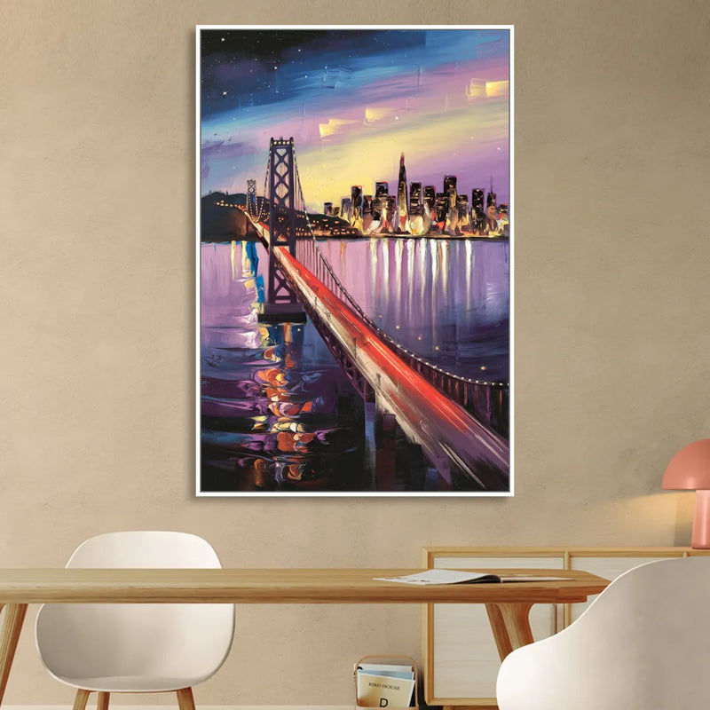 San Francisco City and Bay Sitting Room - White Canvas Wall Art