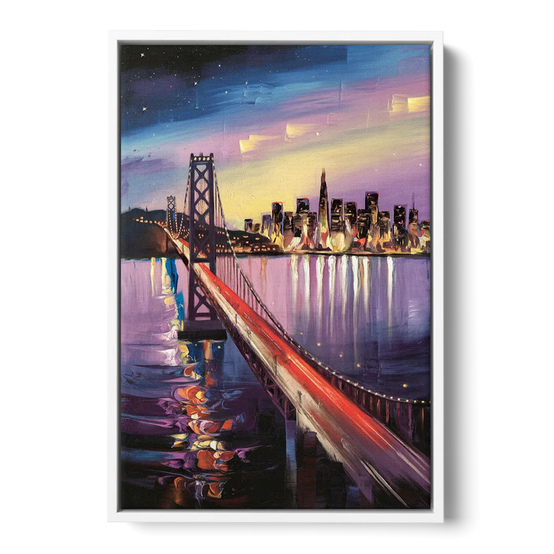 San Francisco City and Bay Front - White Canvas Wall Art