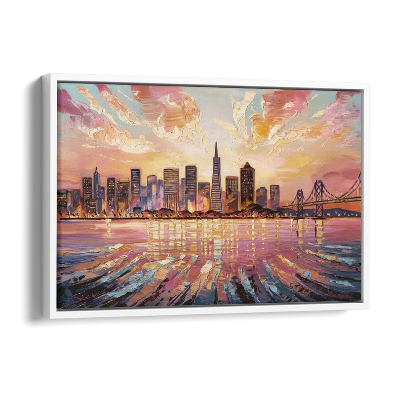San Francisco Cityscape At Dawn Side - White Canvas Wall Art