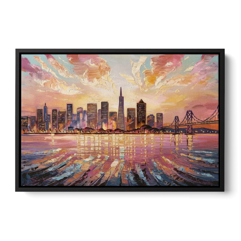 San Francisco Cityscape At Dawn Front - Black Canvas Wall Art