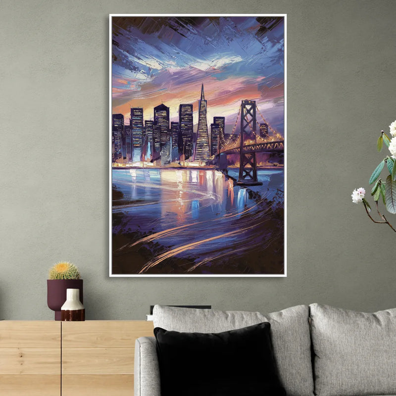 San Francisco Downtown Lights Sitting Room - White Canvas Wall Art