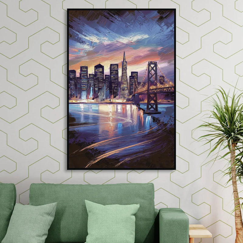 San Francisco Downtown Lights Sitting Room - Black Canvas Wall Art