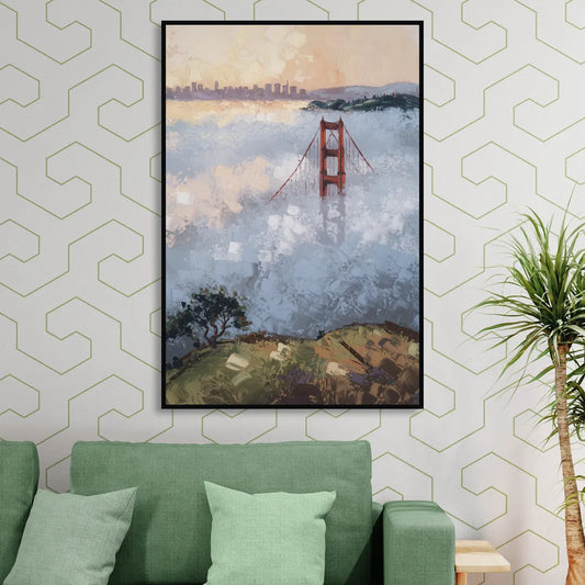 San Francisco Foggy Morning Living Room - Black Canvas Wall Art
