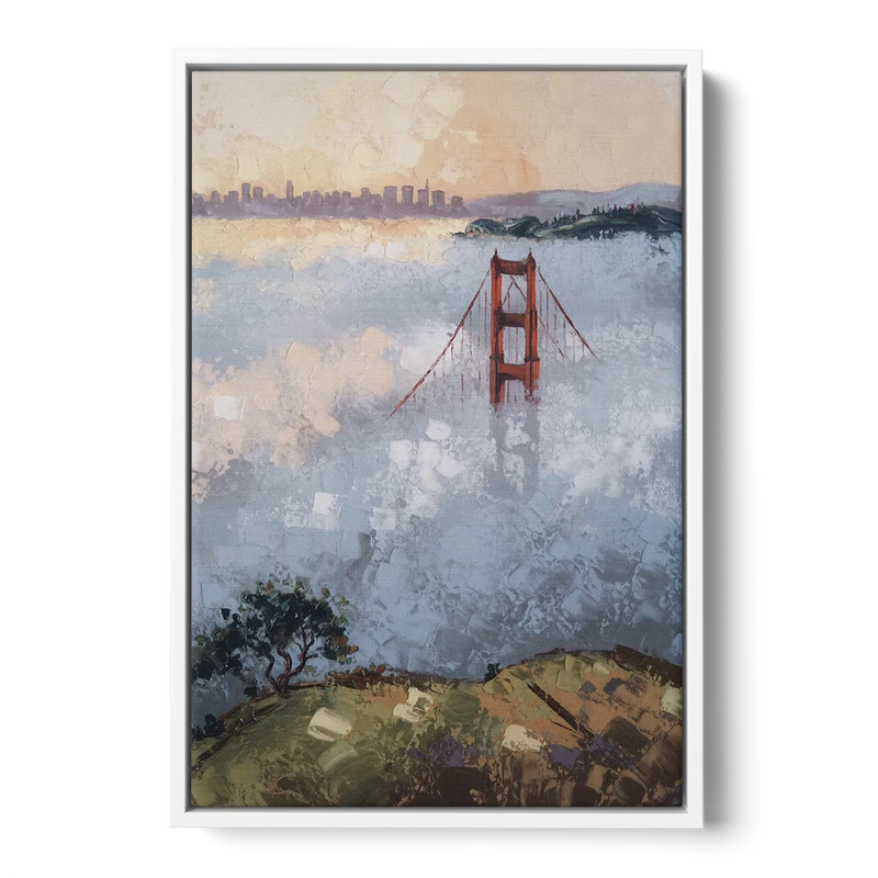 San Francisco Foggy Morning Front - White Canvas Wall Art