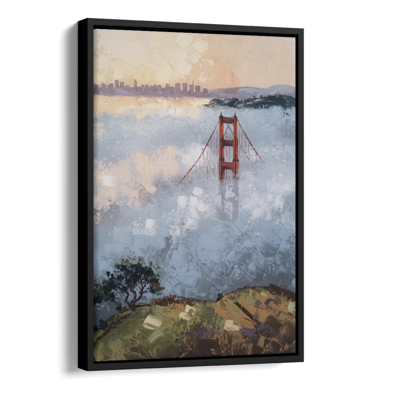San Francisco Foggy Morning Side - Black Canvas Wall Art