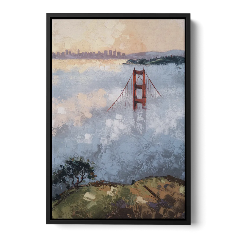 San Francisco Foggy Morning Front - Black Canvas Wall Art