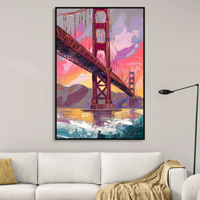 San Francisco Golden Gate Bridge Living Room - Black Canvas Wall Art