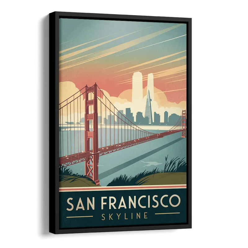 San Francisco Golden Gate Bridge Skyline Side - Black Canvas Wall Art