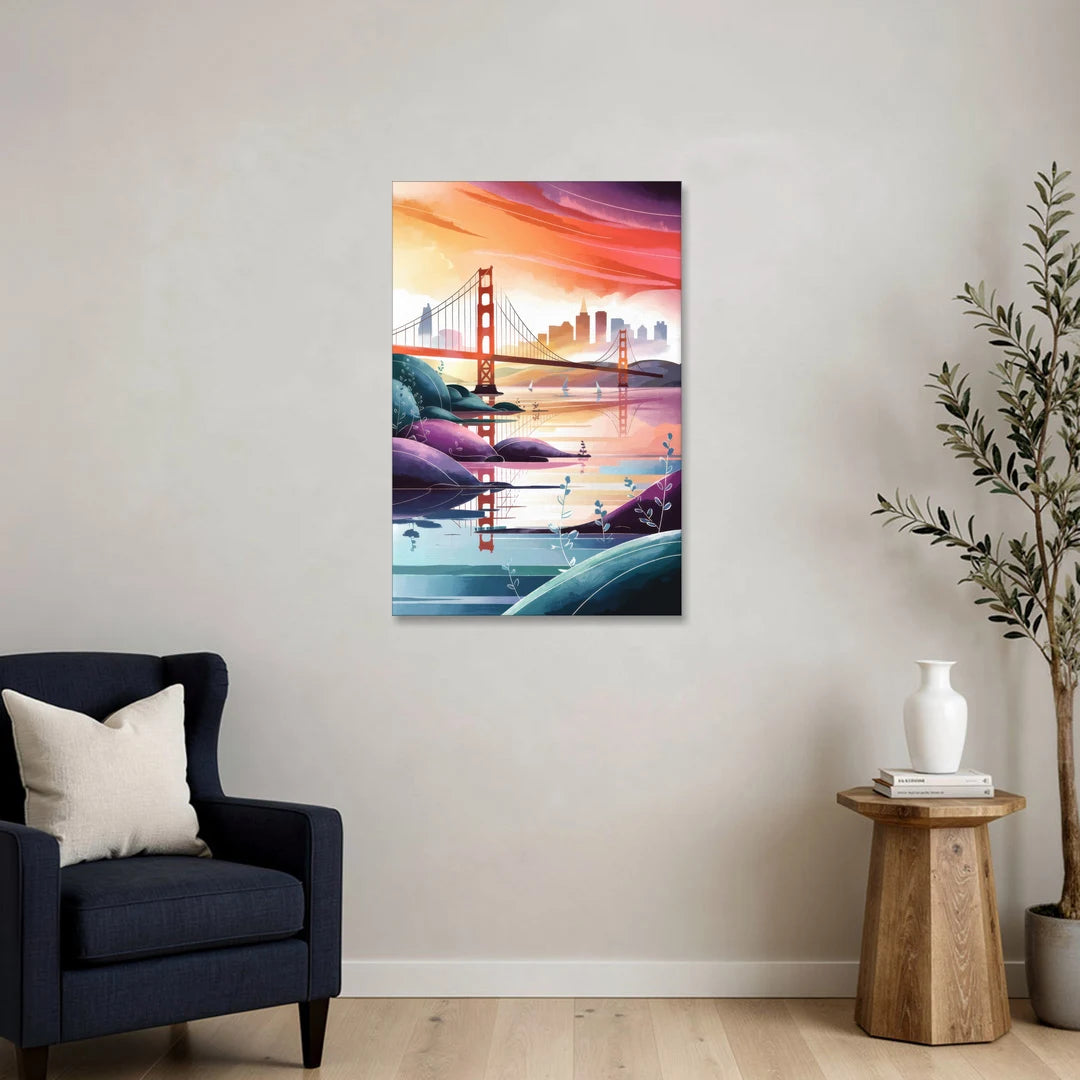 San Francisco Golden Gate Reflection - Canvas Wall Art - Sofa - 24x36