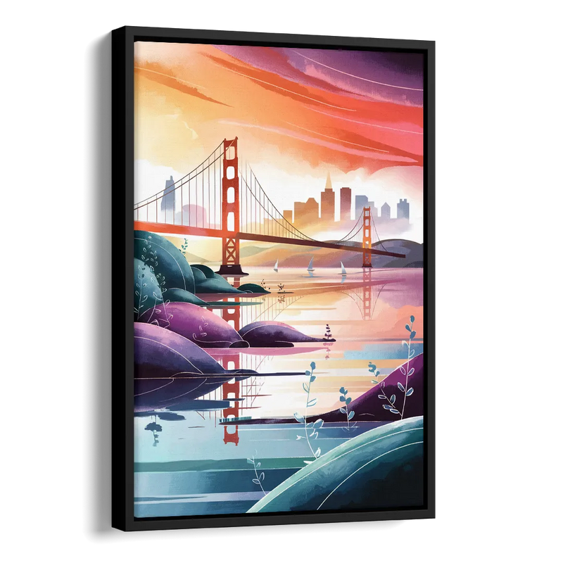 San Francisco Golden Gate Reflection Side - Black Canvas Wall Art