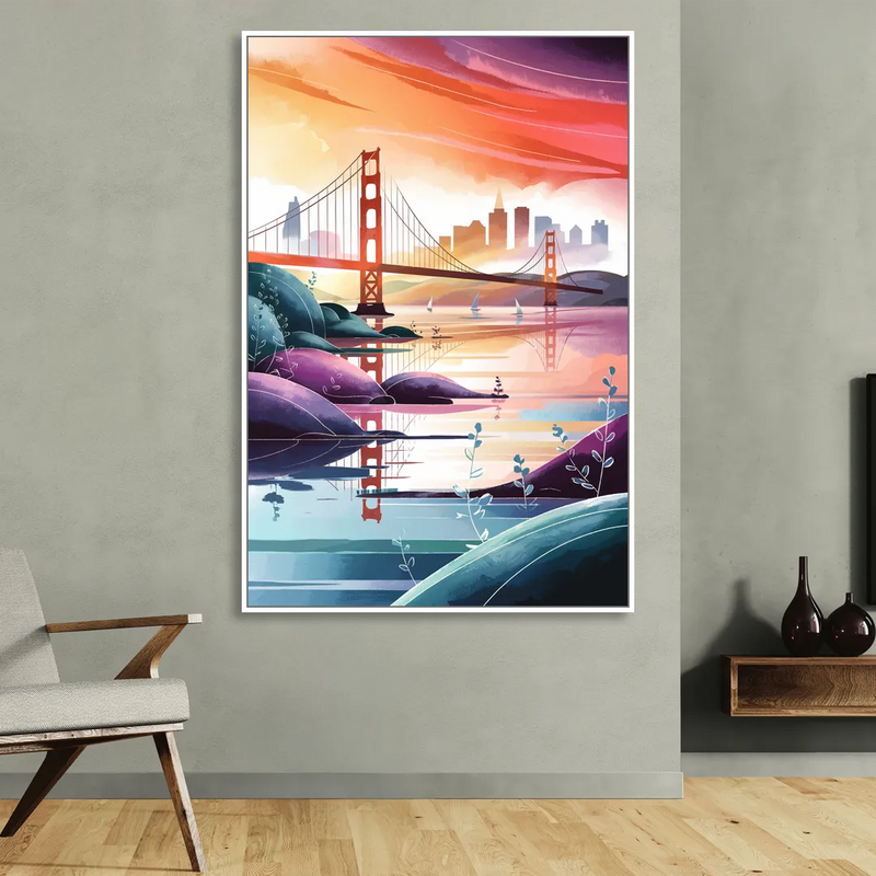 San Francisco Golden Gate Reflection Living Room - White Canvas Wall Art