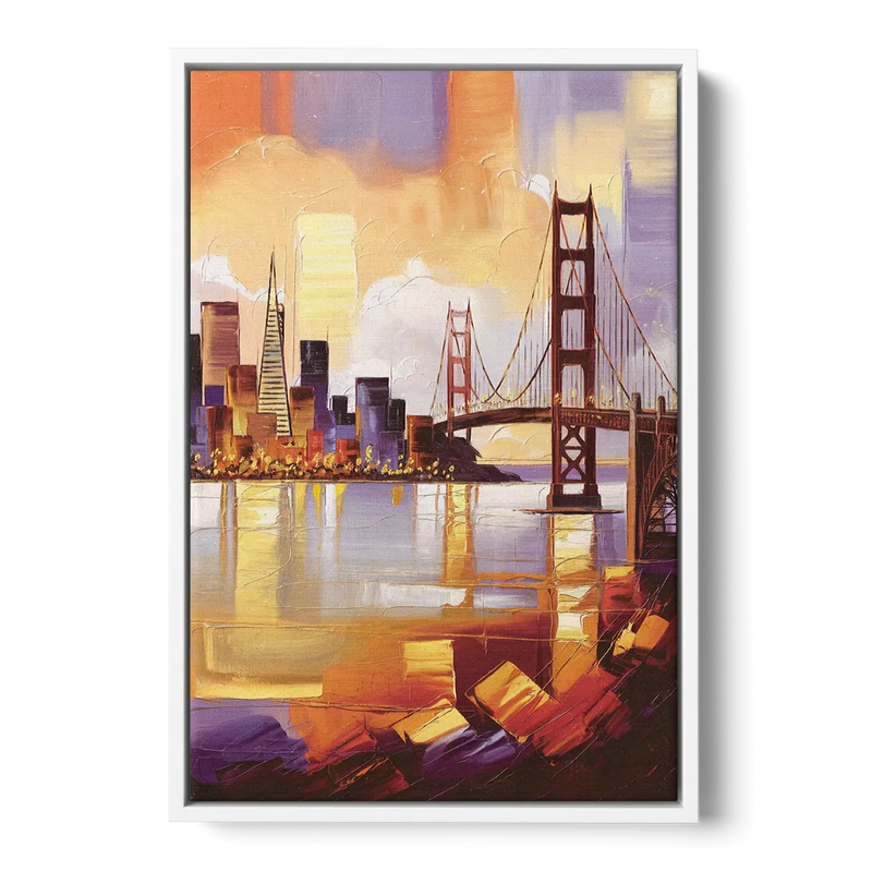 San Francisco Golden Hour Skyline Front - White Canvas Wall Art