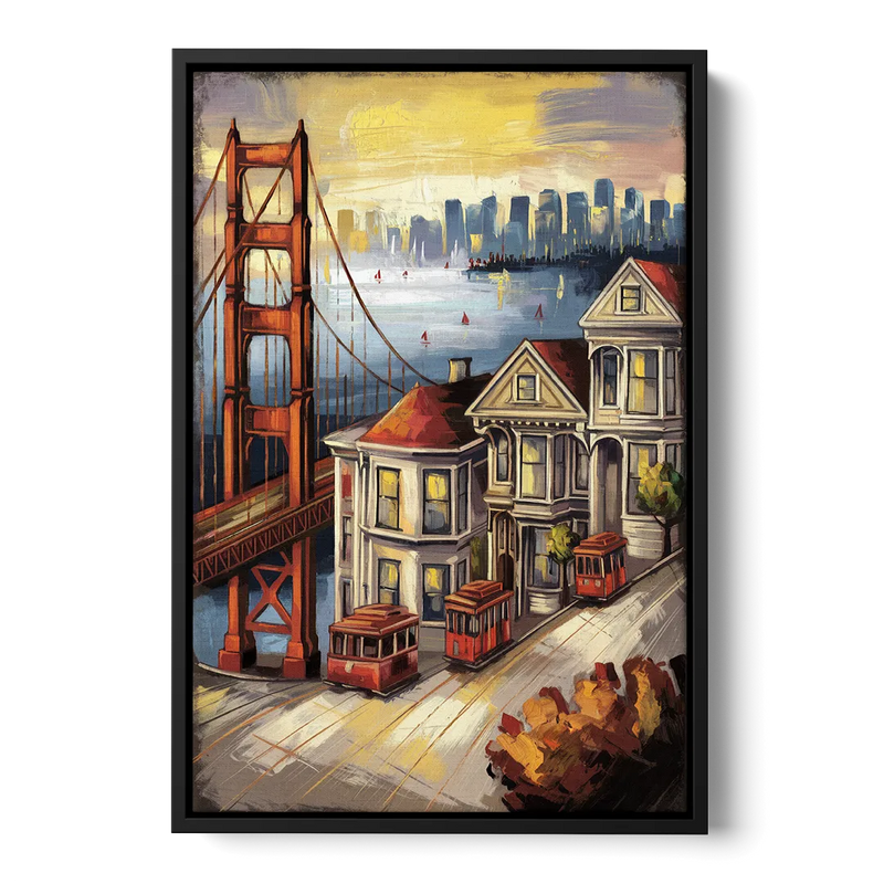 San Francisco Historic Architecture Front - Black Canvas Wall Art