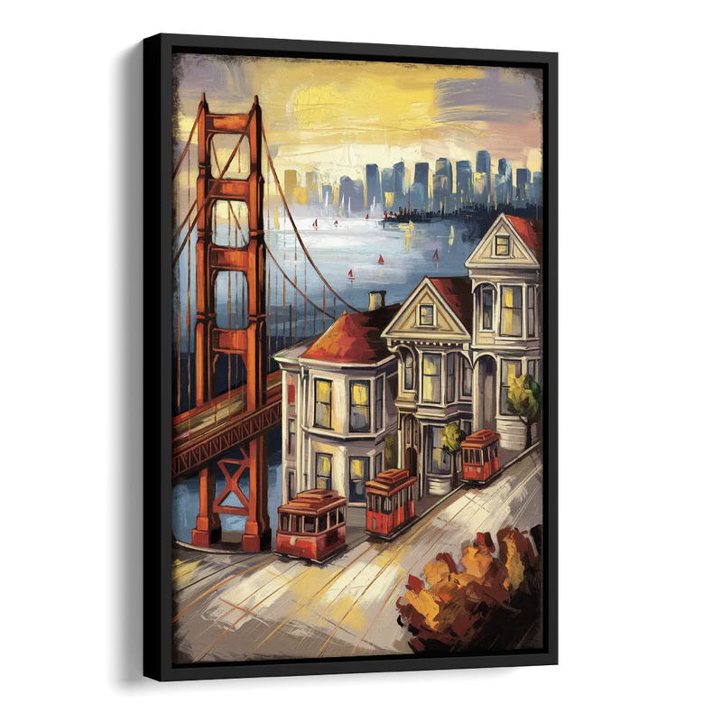 San Francisco Historic Architecture Side - Black Canvas Wall Art