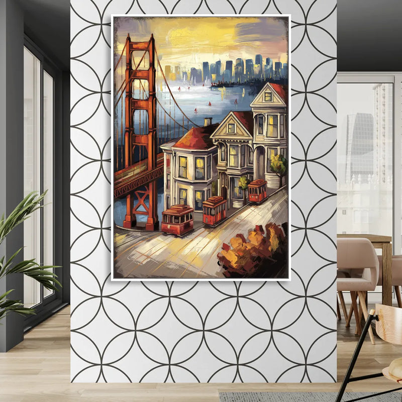 San Francisco Historic Architecture Living Room - White Canvas Wall Art