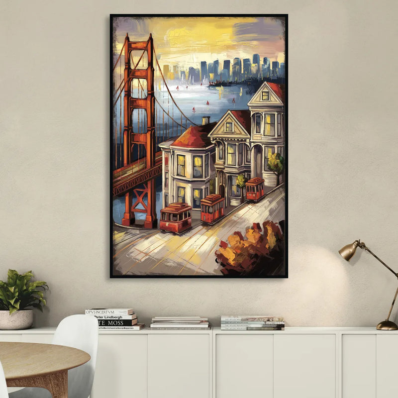 San Francisco Historic Architecture Sitting Room - Black Canvas Wall Art