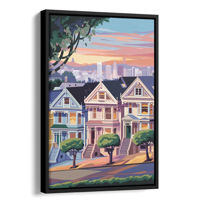 San Francisco Painted Ladies Side - Black Canvas Wall Art