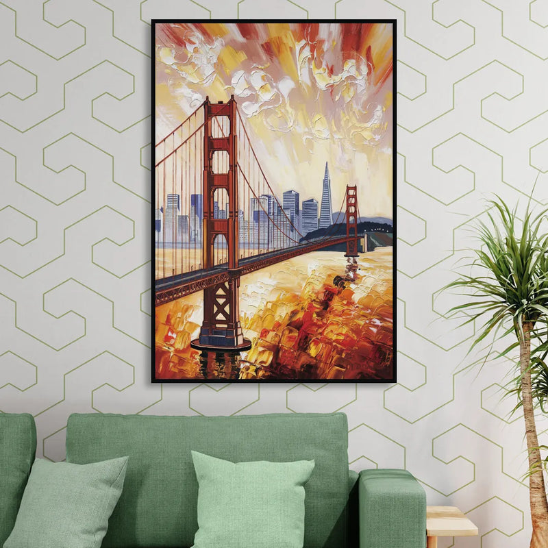 San Francisco Skyline Silhouette Living Room - Black Canvas Wall Art