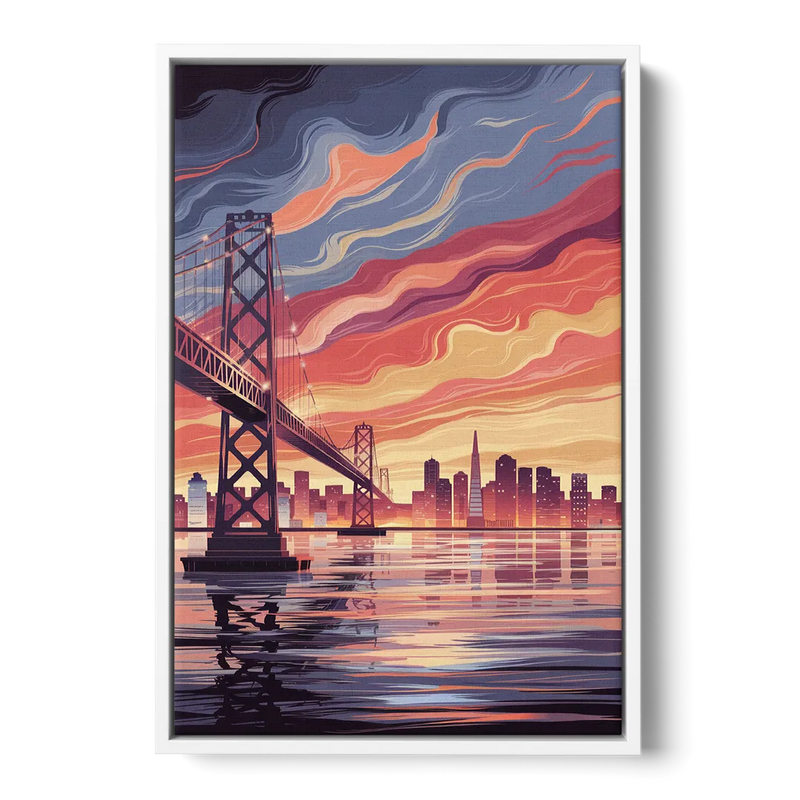 San Francisco Skyline at Sunset Front - White Canvas Wall Art