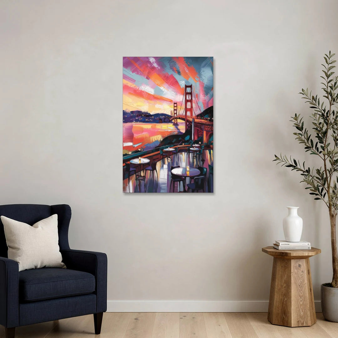 San Francisco Sunset Over the Bay - Canvas Wall Art - Sofa - 24x36