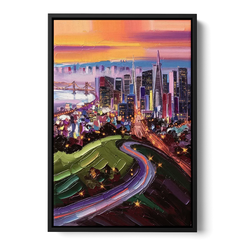 San Francisco Twin Peaks View Front - Black Canvas Wall Art