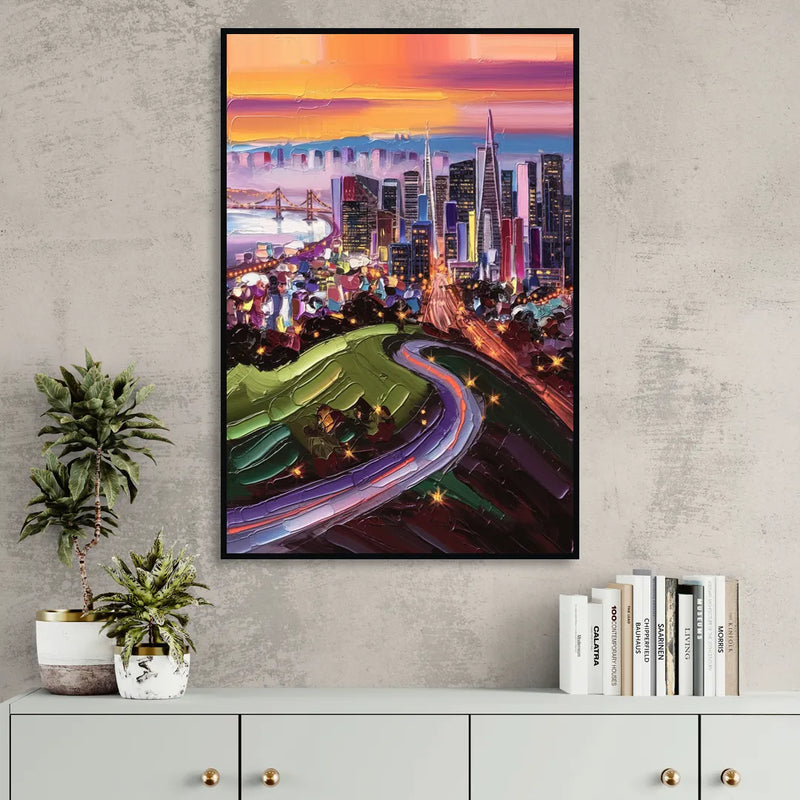 San Francisco Twin Peaks View Sitting Room - Black Canvas Wall Art