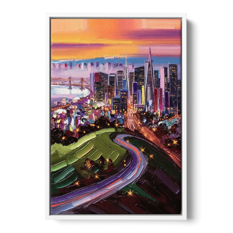 San Francisco Twin Peaks View Front - White Canvas Wall Art