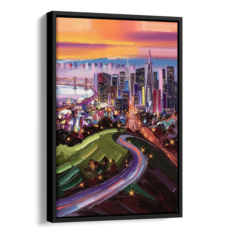 San Francisco Twin Peaks View Side - Black Canvas Wall Art