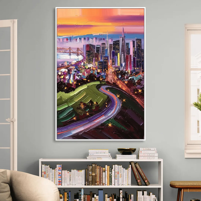 San Francisco Twin Peaks View Sitting Room - White Canvas Wall Art