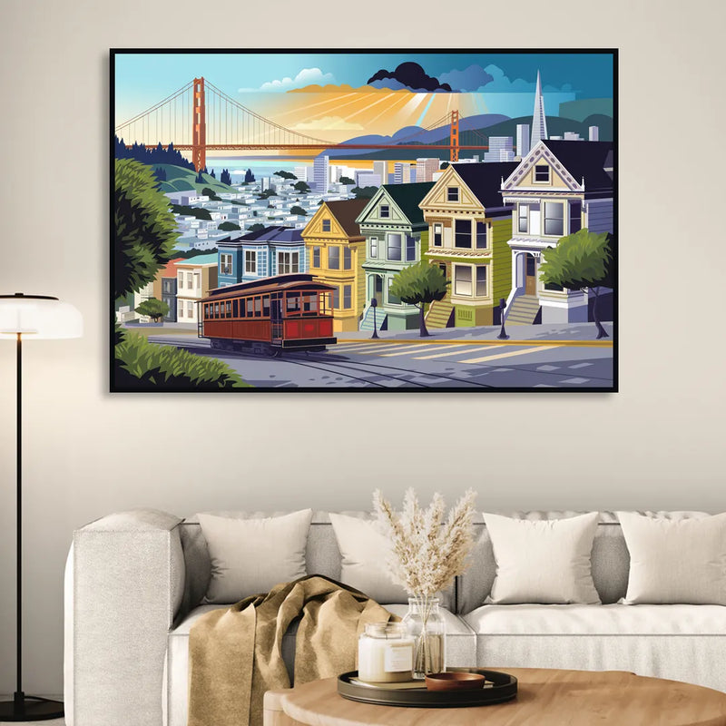 San Francisco Urban Landscape Living Room - Black Canvas Wall Art