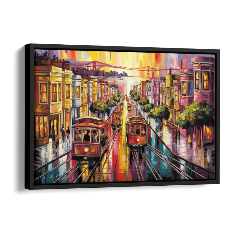 San Francisco Vibrant Streets Side - Black Canvas Wall Art