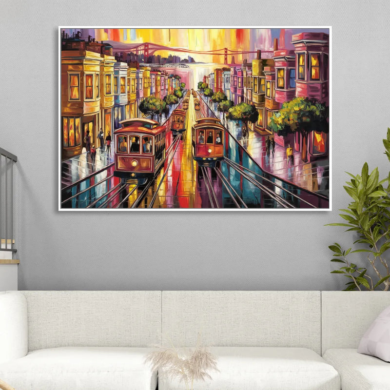 San Francisco Vibrant Streets Sitting Room - White Canvas Wall Art