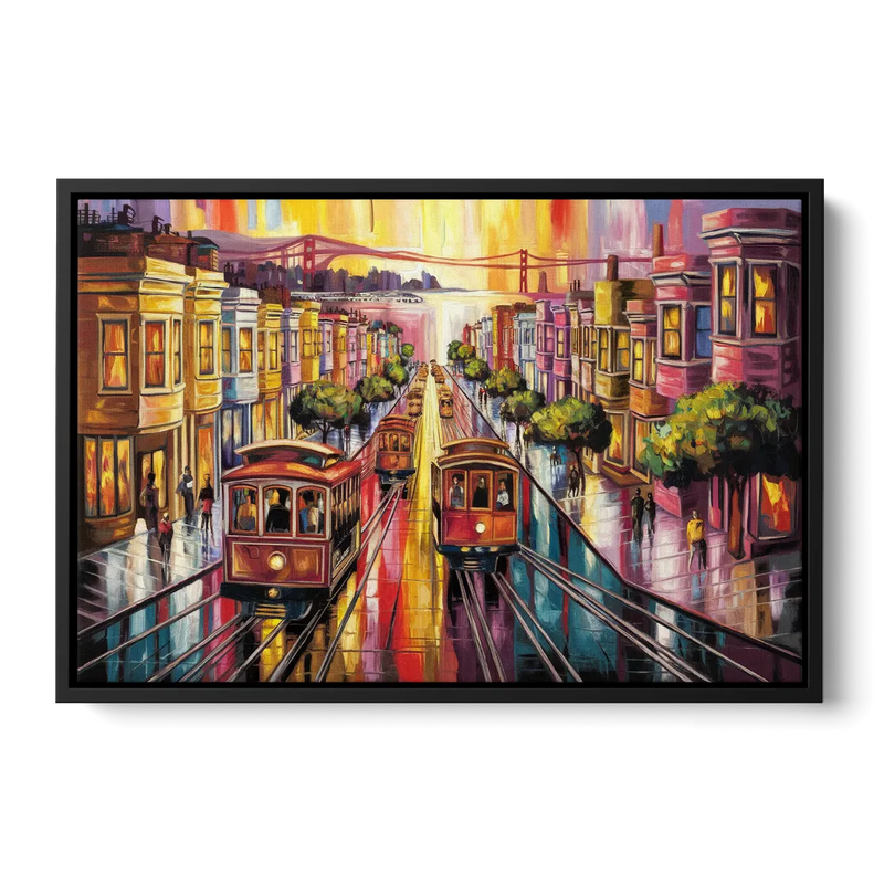 San Francisco Vibrant Streets Front - Black Canvas Wall Art