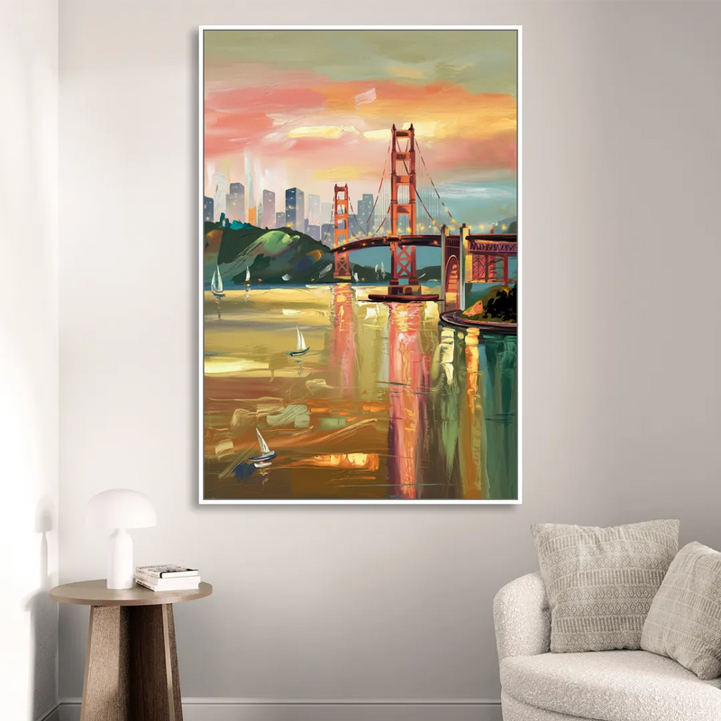 San Francisco Waterfront View Sitting Room - White Canvas Wall Art