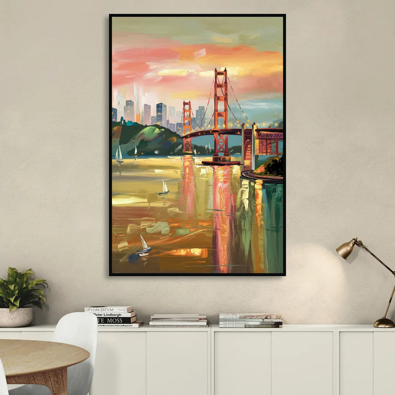 San Francisco Waterfront View Sitting Room - Black Canvas Wall Art