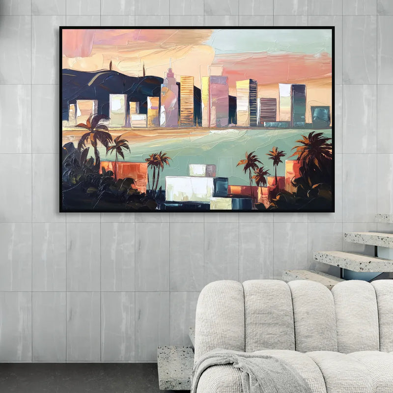 San Jose Downtown Skyline Living Room - Black Canvas Wall Art