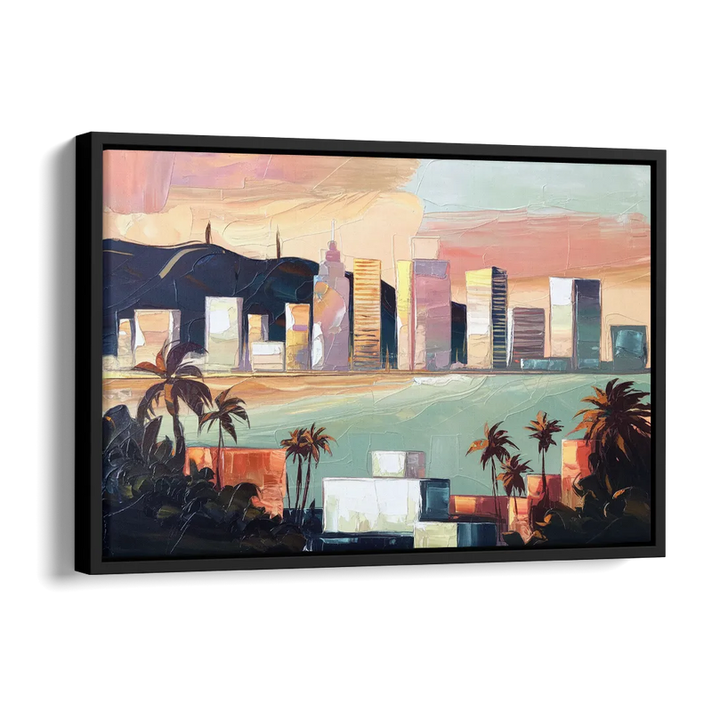 San Jose Downtown Skyline Side - Black Canvas Wall Art