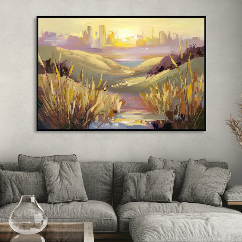 San Jose Scenic Sunset Sitting Room - Black Canvas Wall Art