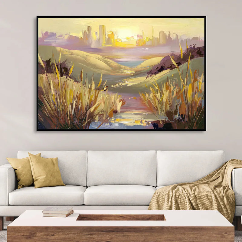 San Jose Scenic Sunset Living Room - Black Canvas Wall Art