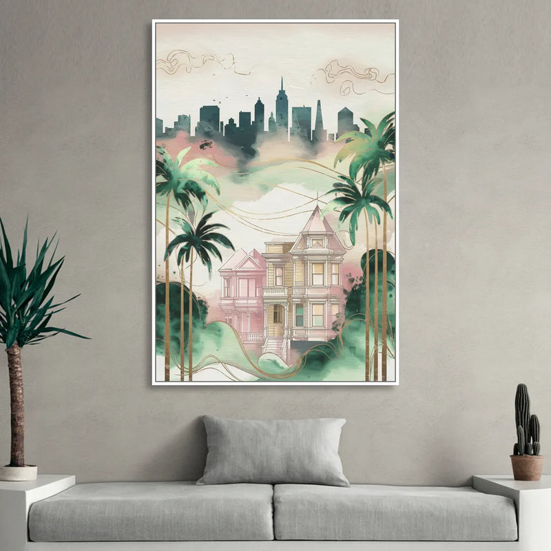 San Jose Urban Charm Living Room - White Canvas Wall Art