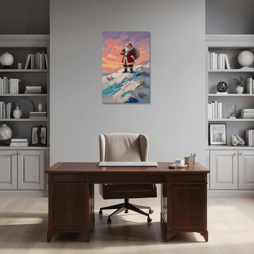 Santa Canvas on the Sunset Hill - Canvas Wall Art - Office - 24x36