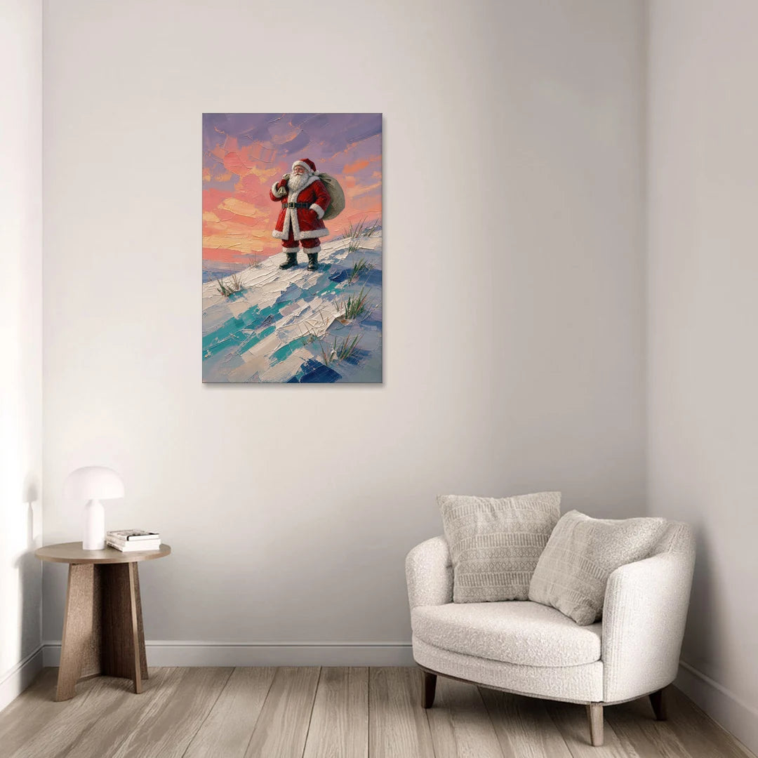 Santa Canvas on the Sunset Hill - Canvas Wall Art - Sofa - 24x36