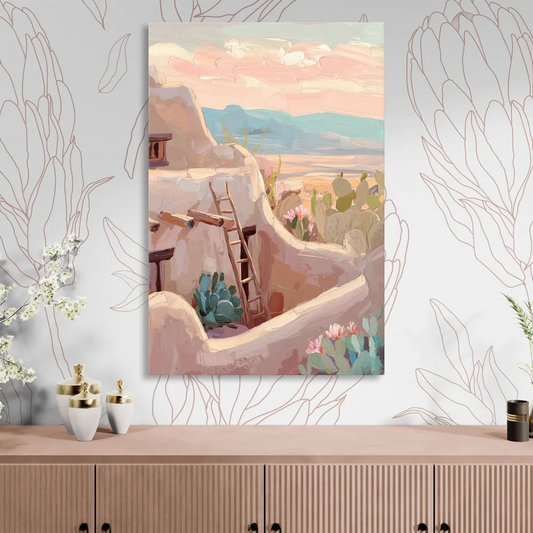 Santa Fe Adobe Architecture Living Room - Canvas Wall Art