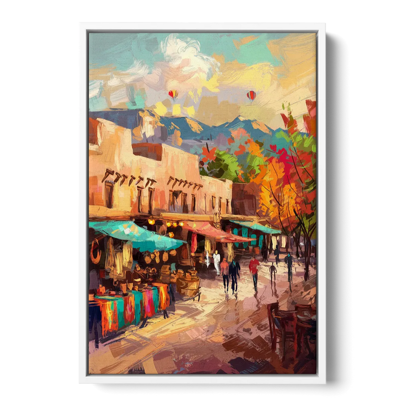 Santa Fe Historic Plaza Front - White Canvas Wall Art