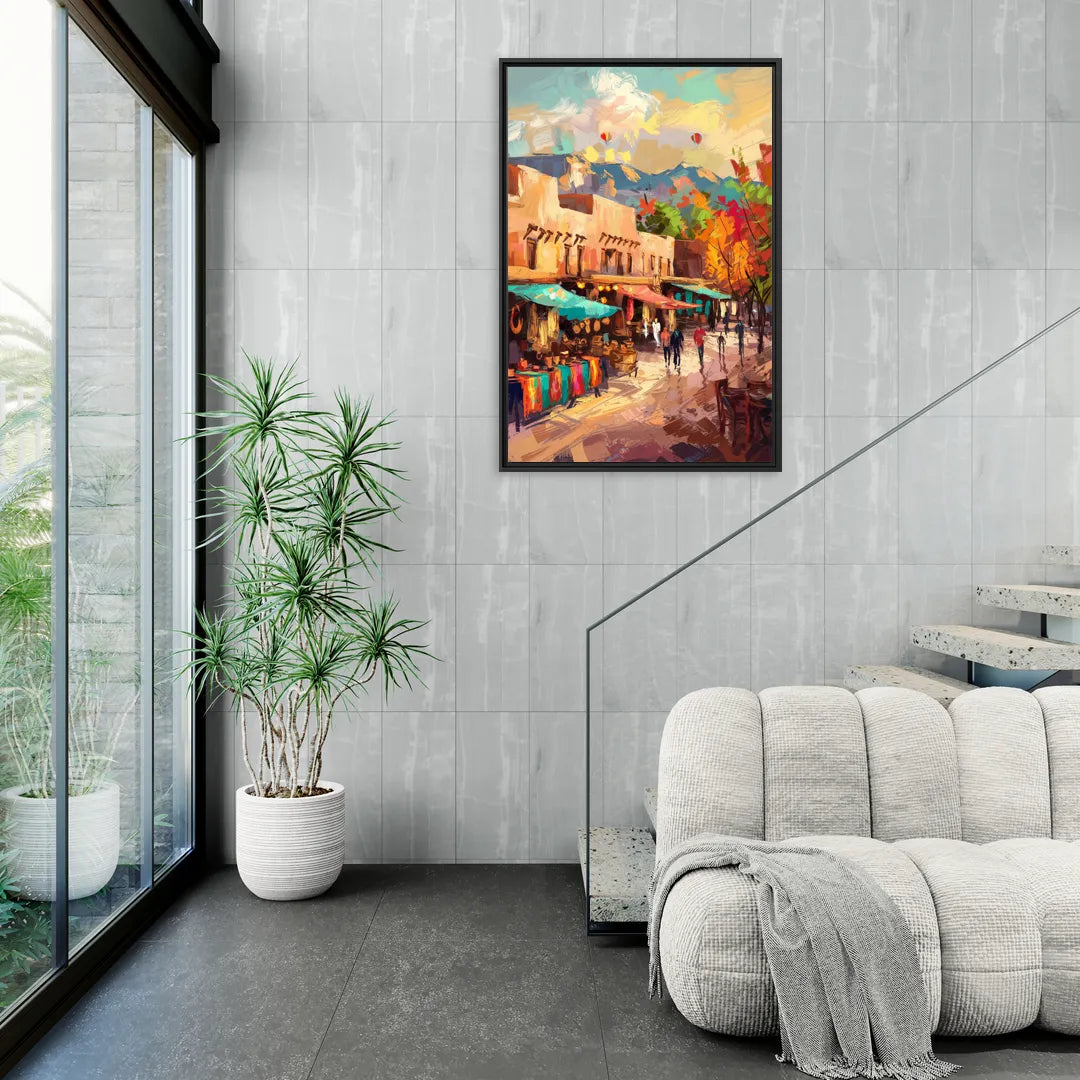 Santa Fe Historic Plaza - Living Room Black Frame Canvas