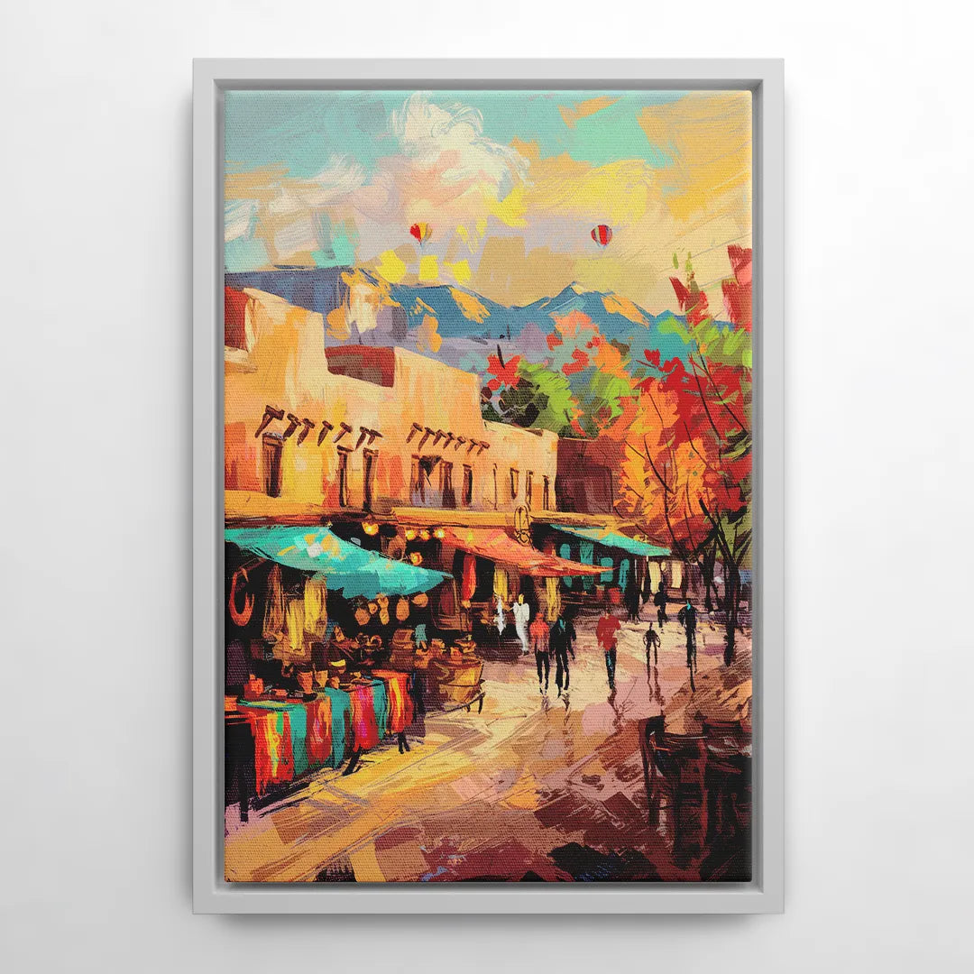 Santa Fe Historic Plaza - White Frame Canvas