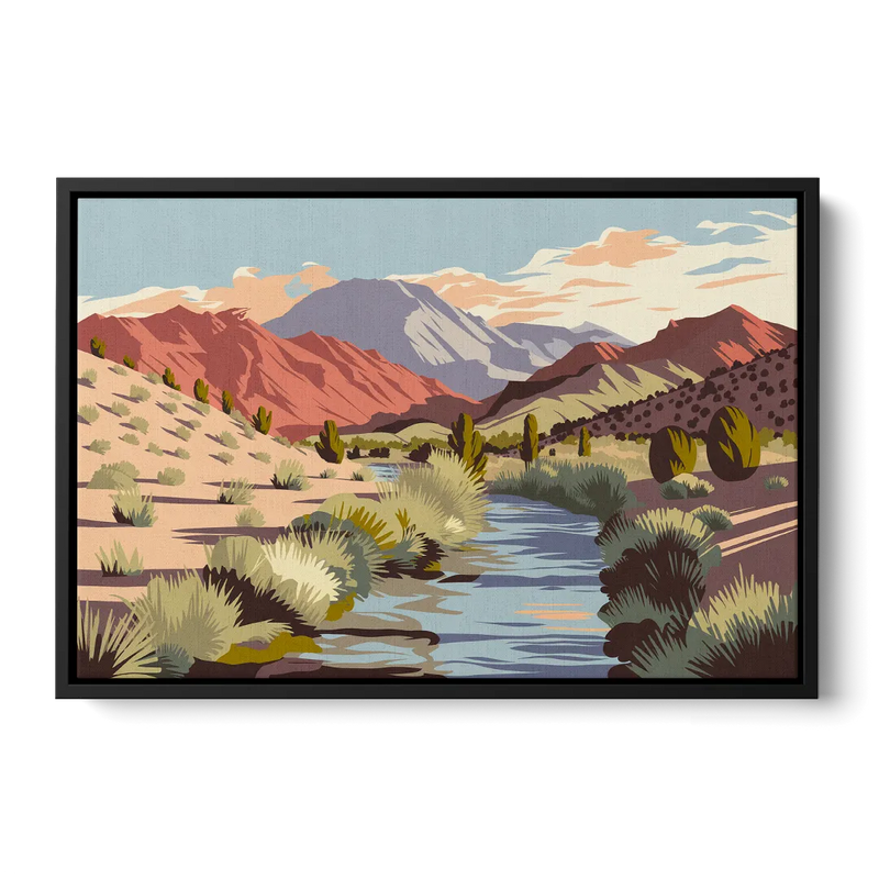 Santa Fe Mountain View Front - Black Canvas Wall Art