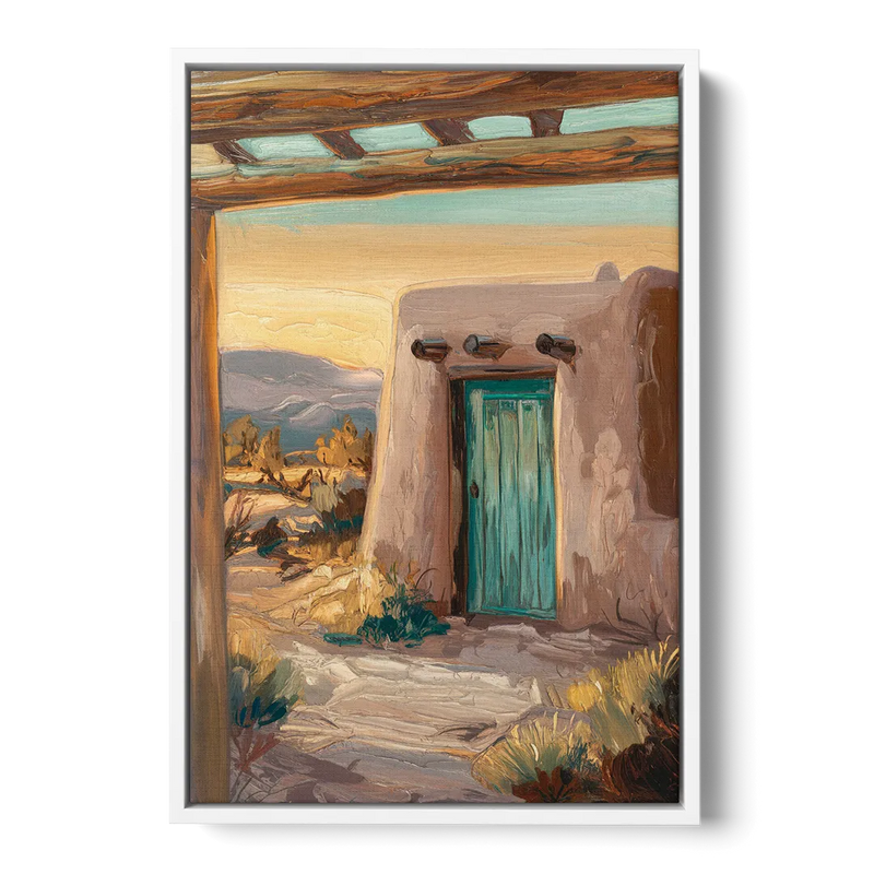 Santa Fe Pueblo Style Front - White Canvas Wall Art